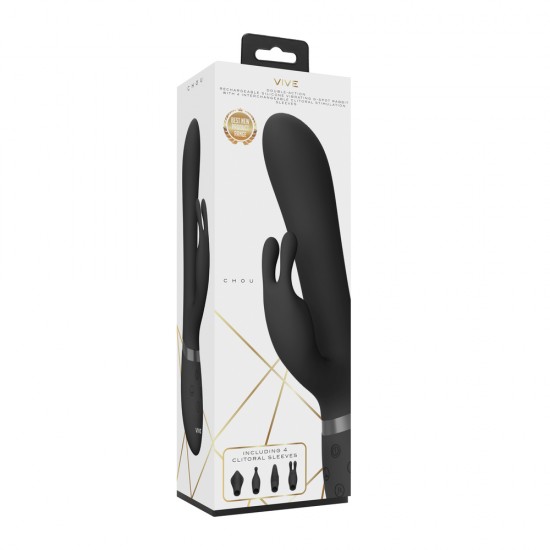 Vive Chou Double Action Interchangeable Rabbit Vibrator Black Vive Chou Double Action Interchangeable Rabbit Vibrator Black