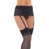 Black Floral Suspender Belt With Stockings