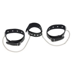 Leather Neck And Leg Chain Cuffs Leather Neck And Leg Chain Cuffs